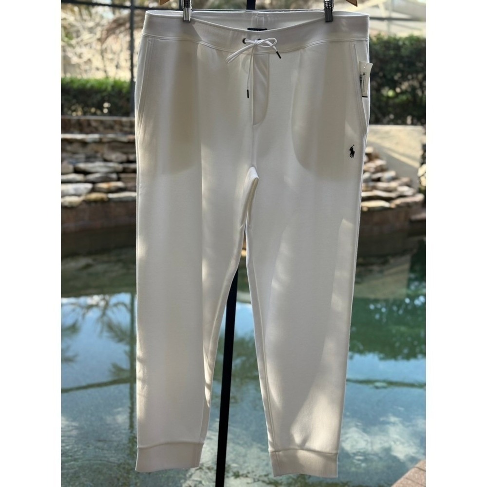 Polo Ralph Lauren Mens Double Knit Jogger Pants White Black Pony Logo Size 3XB